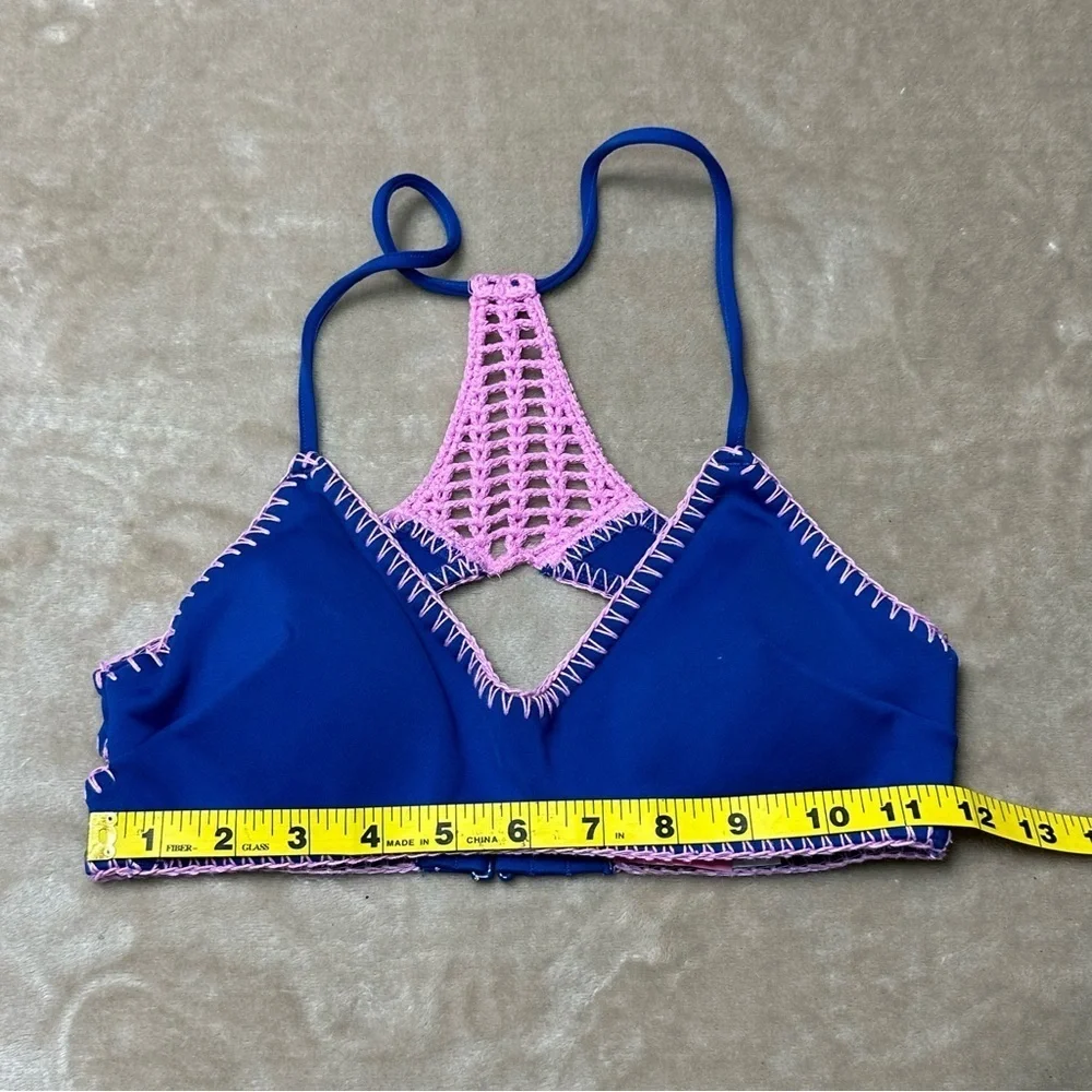 Victoria's Secret Crochet Halter Floral Paisley Blue Bikini Size Small - Picture 10 of 10